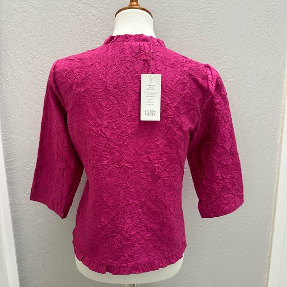 🥳HP!🔥Eileen Fisher Crushed Silk Dupioni Blouse Fuchsia Pink Petite Small - Picture 4 of 14